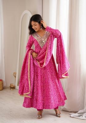 Pink Embroidered Rayon Kurta Set