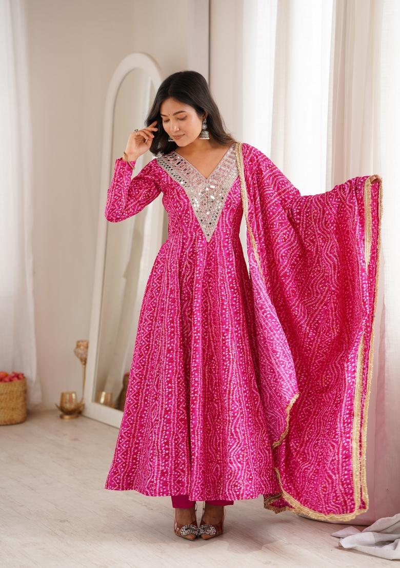 Pink Embroidered Rayon Kurta Set - Indya