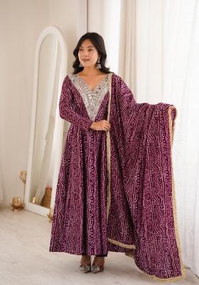 Wine Embroidered Muslin Kurta Set