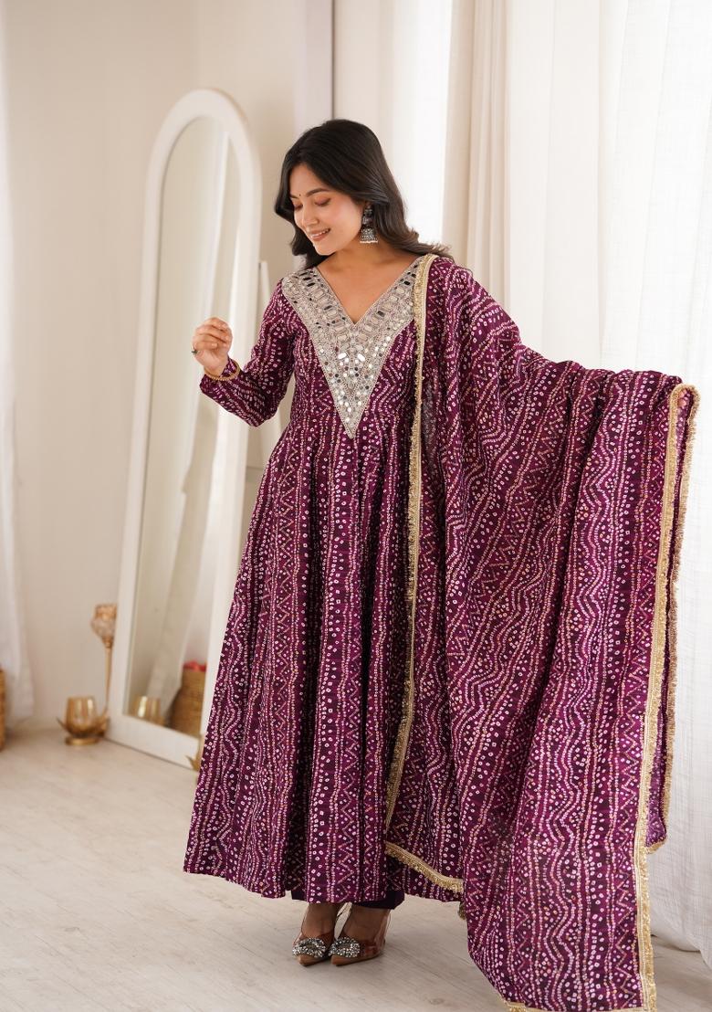 Wine Embroidered Muslin Kurta Set - Indya