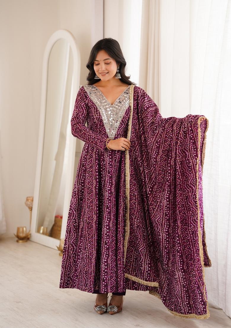 Wine Embroidered Muslin Kurta Set - Indya