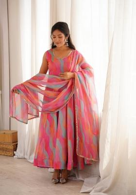 Multicolor Mirror Work Orgnaza Kurta Set