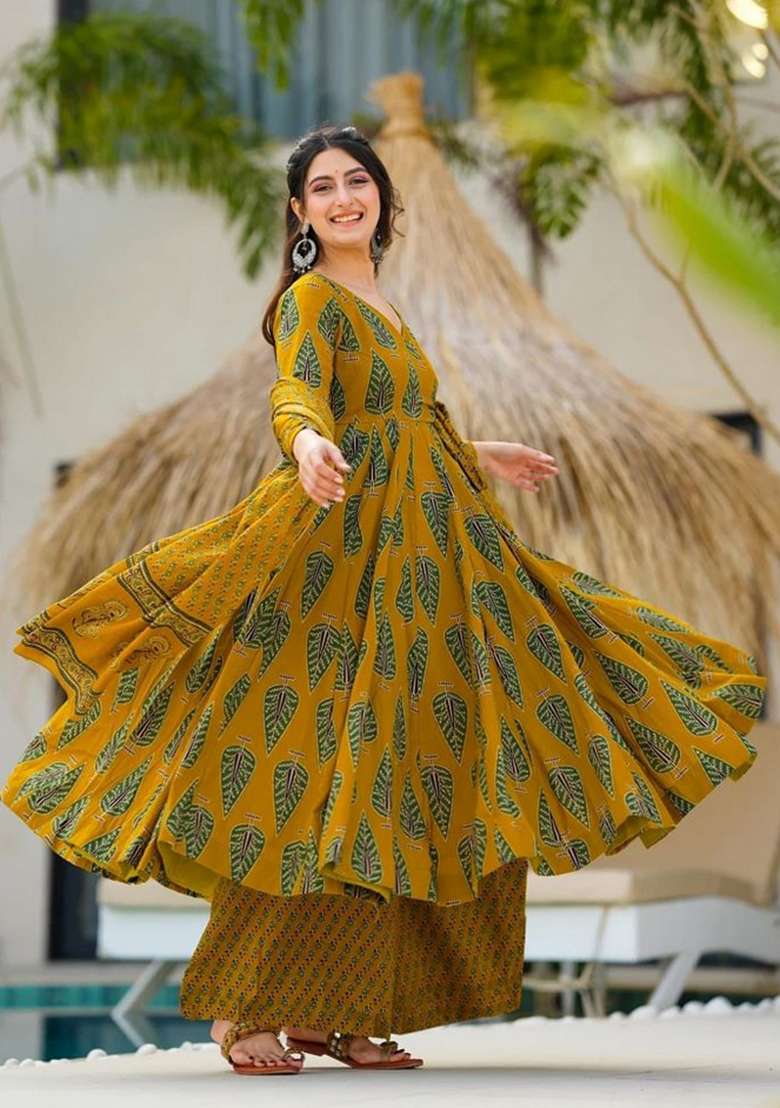 Light Yellow Printed Muslin Kurta Set - Indya