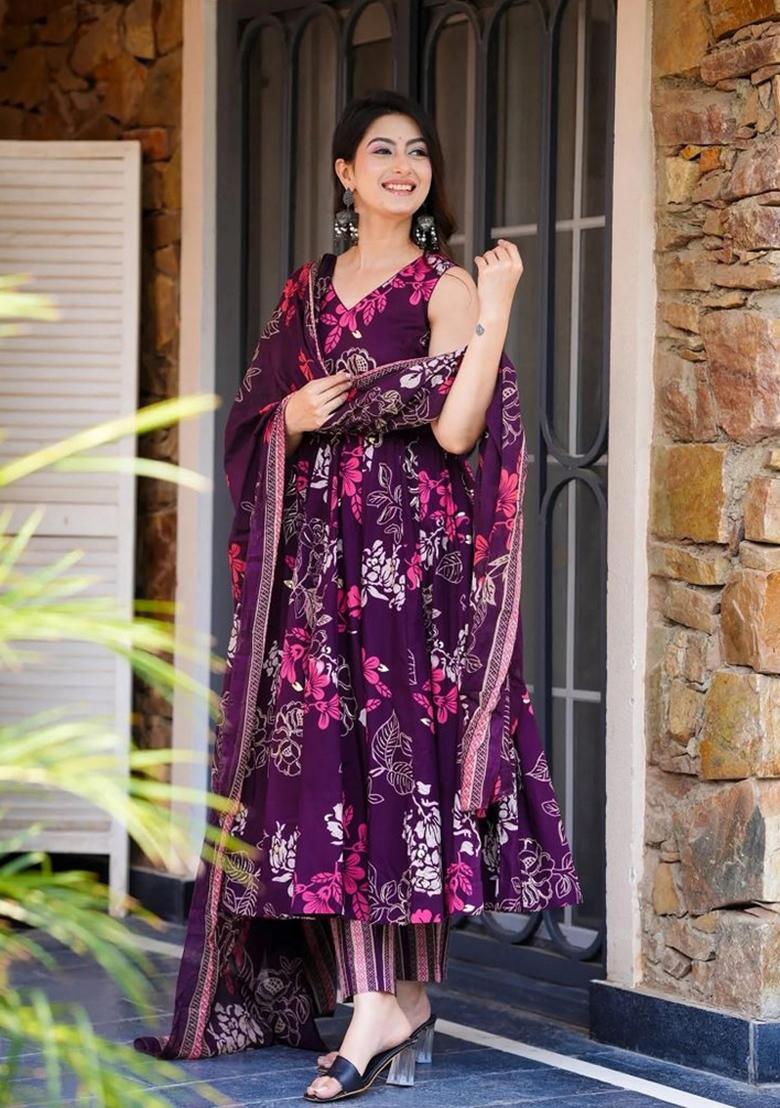 Aqua Blue Printed Muslin Kurta Set - Indya