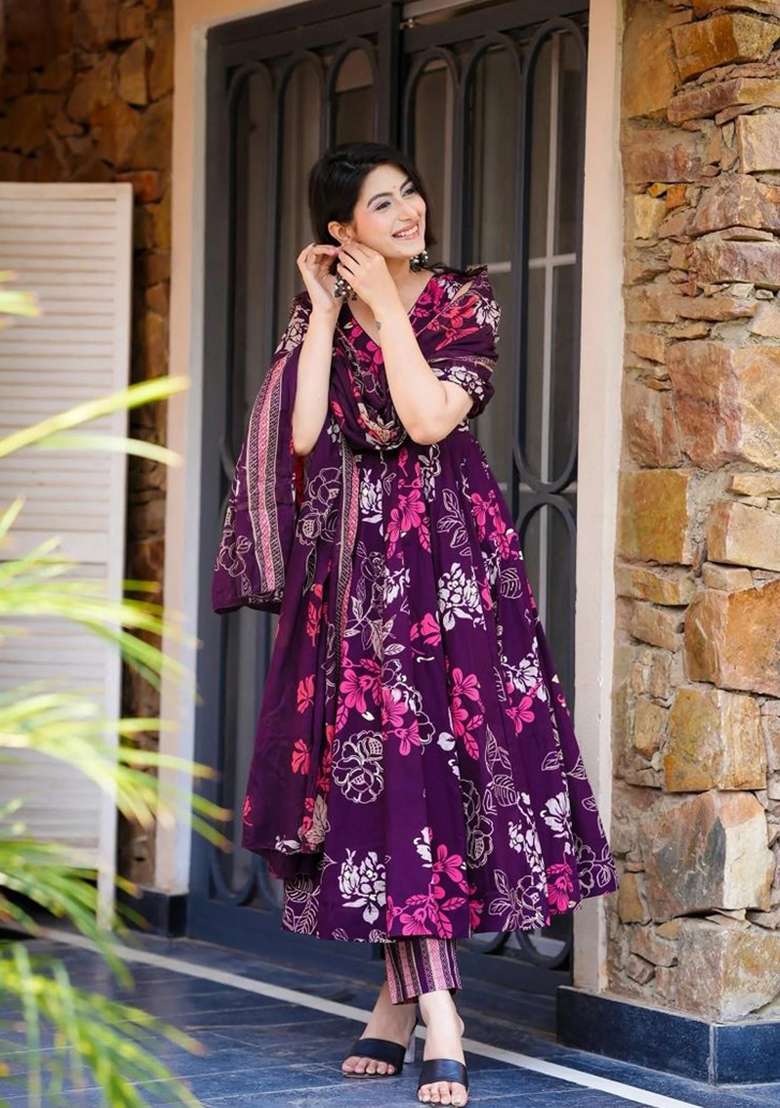 Aqua Blue Printed Muslin Kurta Set - Indya