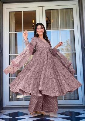 Light Brown Printed Muslin Kurta Set
