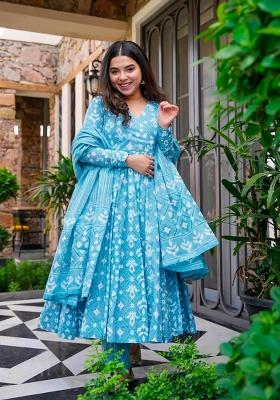 Sky Blue Printed Muslin Kurta Set