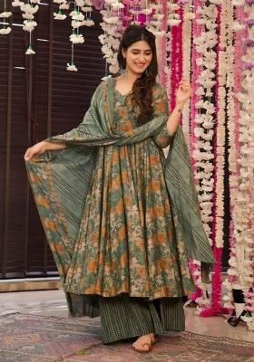 Lime Green Printed Muslin Kurta Set