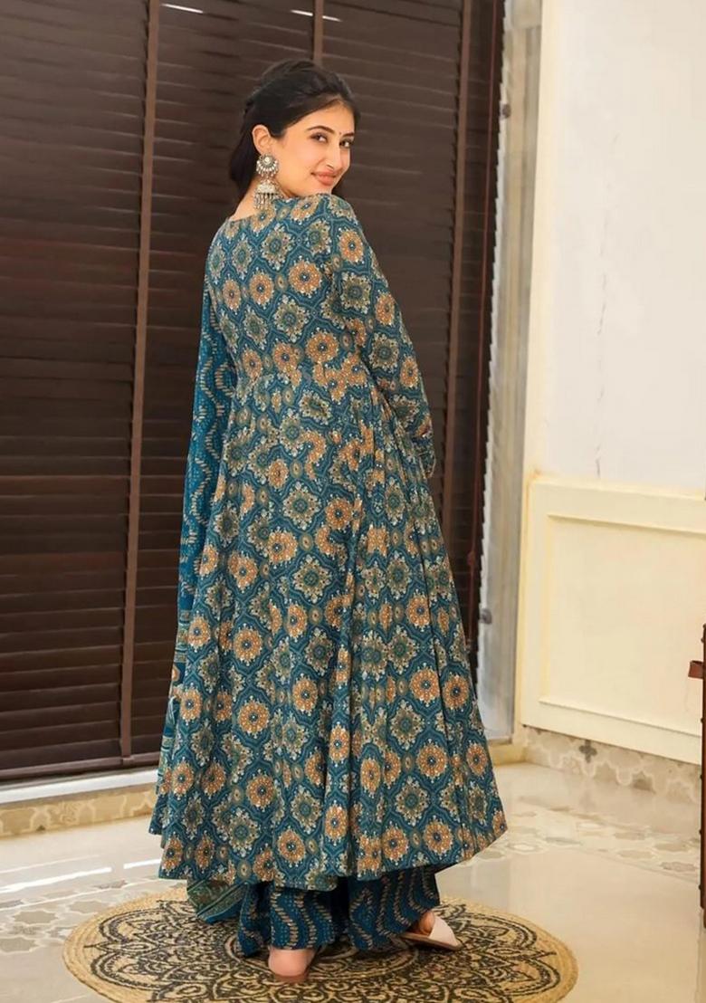 Blue Printed Muslin Kurta Set - Indya