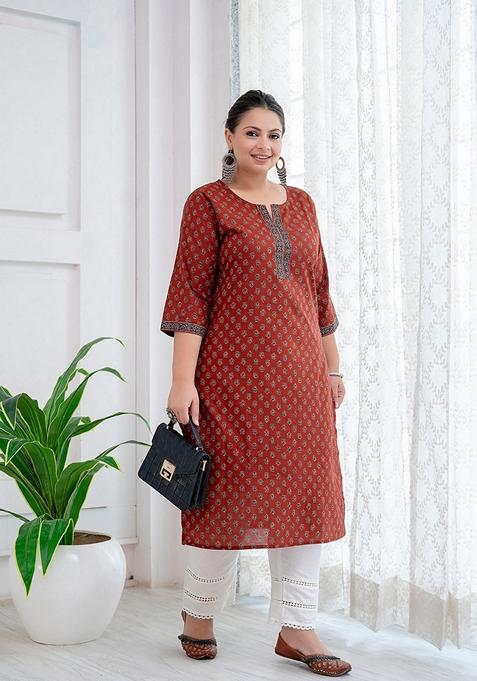 Maroon Printed Pure Cotton Kurta