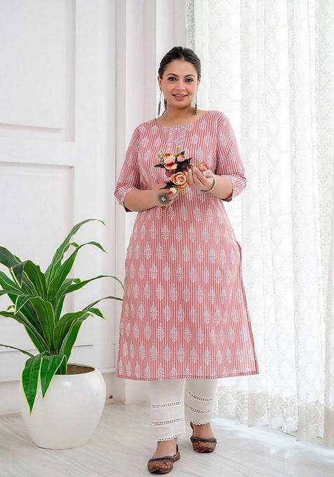 Pink Printed Pure Cotton Kurta