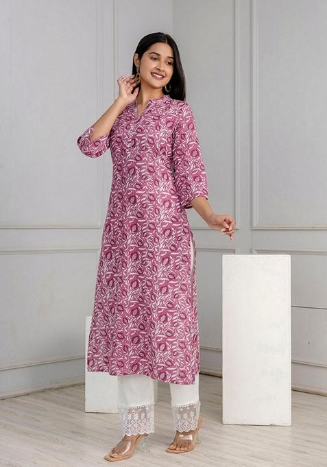 Mauve Printed Pure Cotton Kurta