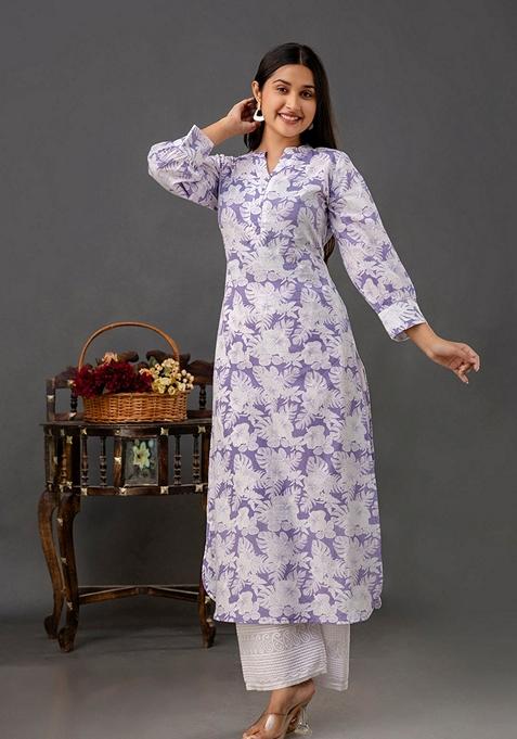 Purple Printed Pure Cotton Kurta