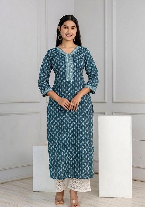 Green Printed Pure Cotton Kurta