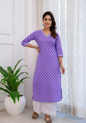 Purple Printed Pure Cotton Kurta
