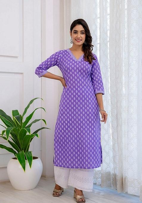 Purple Printed Pure Cotton Kurta