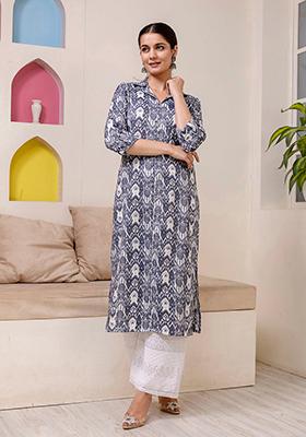 Grey Printed Pure Cotton Kurta