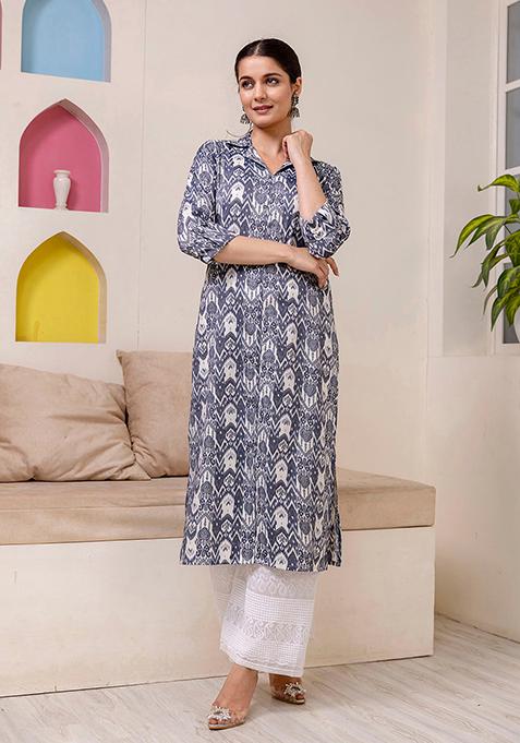 Grey Printed Pure Cotton Kurta