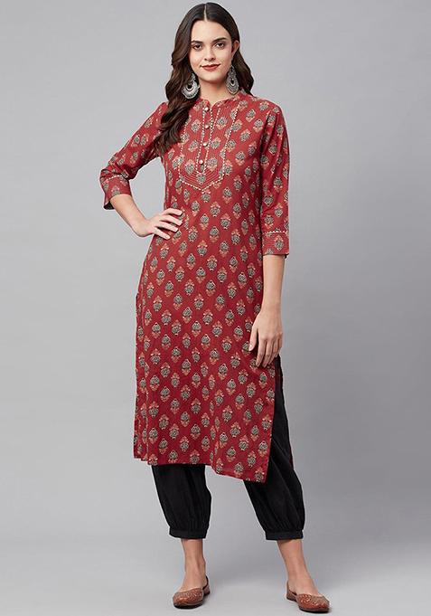 Red Printed Cotton Kurta