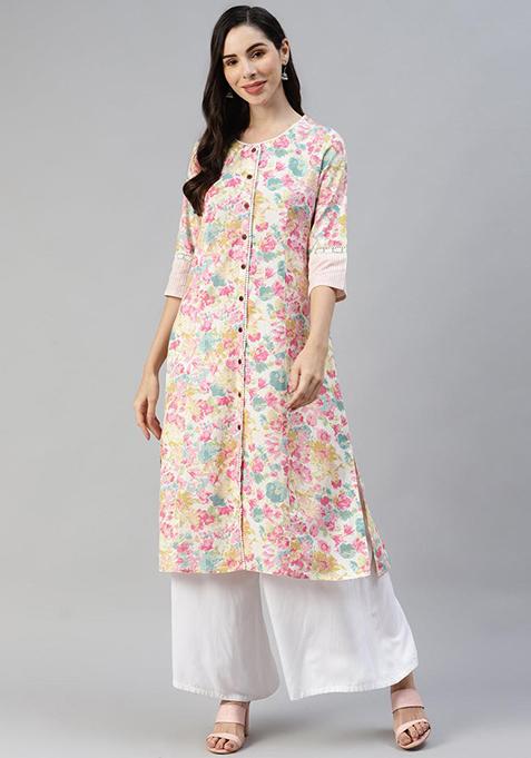 Multicolor Floral Print Cotton Kurta