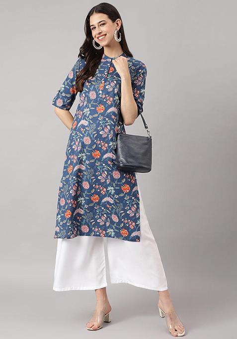 Blue Printed Cotton Kurta