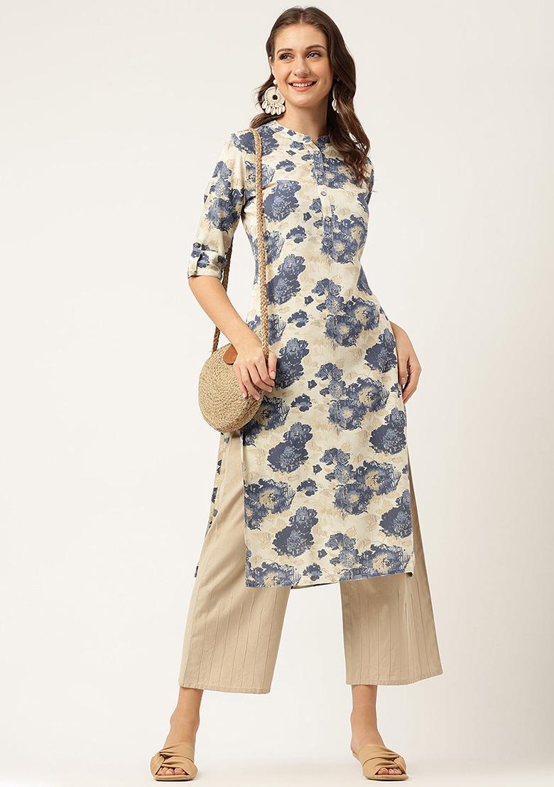 Multicolor Floral Print Rayon Kurta - Indya