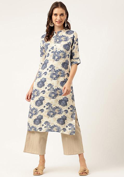 Multicolor Floral Print Rayon Kurta