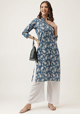 Blue Printed Cotton Kurta