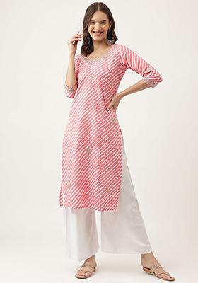 Pink Printed Cotton Kurta
