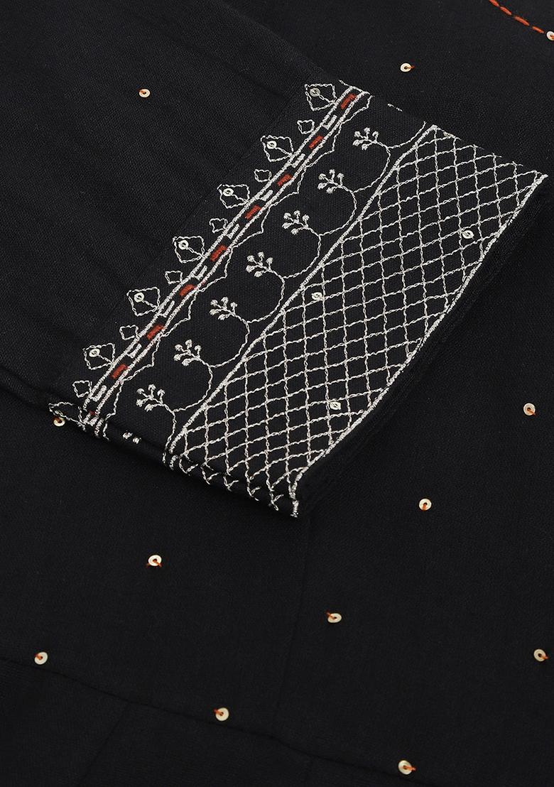 Black Embroidered Cotton Kurta