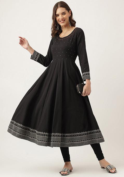 Black Embroidered Cotton Kurta