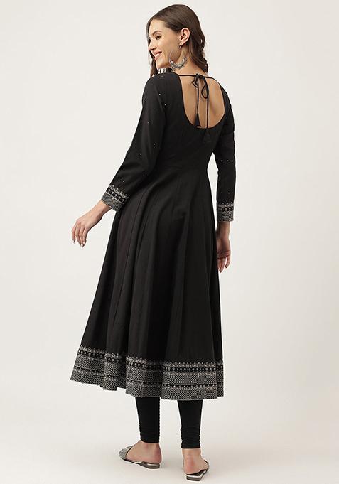 Black Embroidered Cotton Kurta