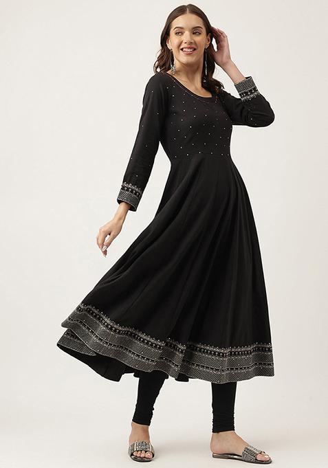 Black Embroidered Cotton Kurta