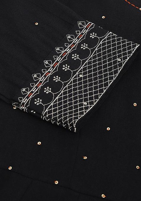 Black Embroidered Cotton Kurta