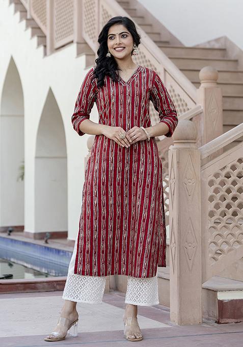 Maroon Printed Pure Cotton Kurta