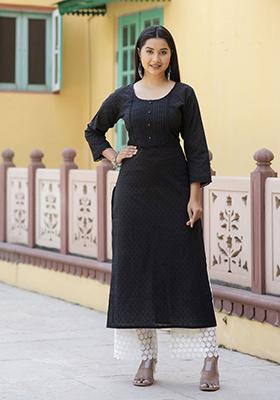 Black Solid Pure Cotton Kurta