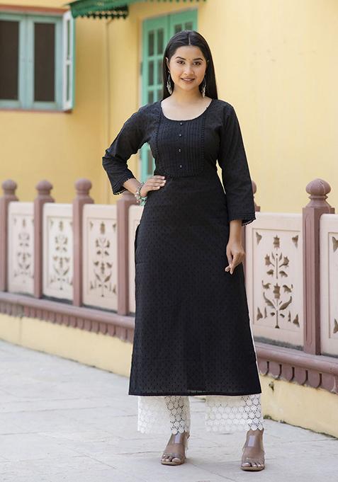 Black Solid Pure Cotton Kurta