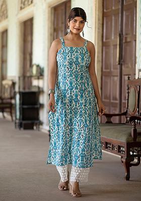 Blue Abstract Print Pure Cotton Kurta