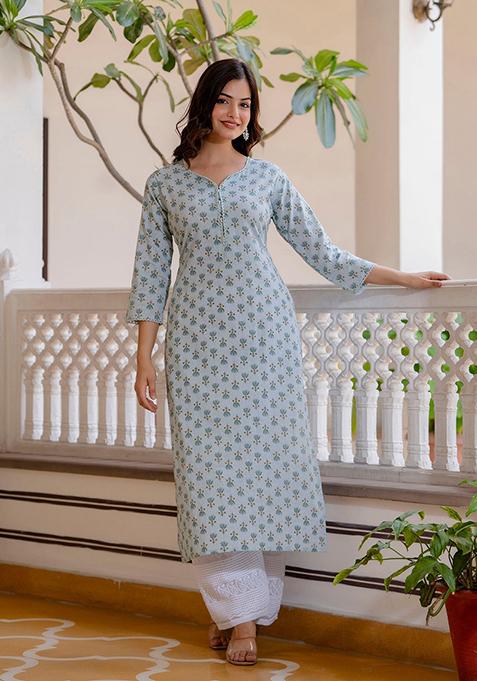 Green Printed Pure Cotton Kurta