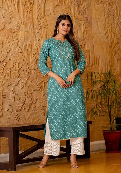 Green Printed Pure Cotton Kurta