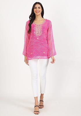 Pink Printed Poly Georgette Kurta