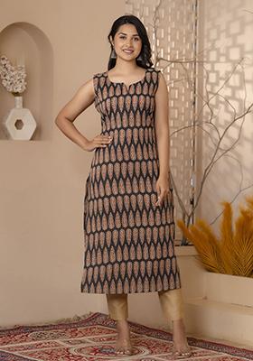 Black Printed Pure Cotton Kurta