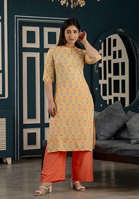 Yellow Printed Pure Cotton Kurta