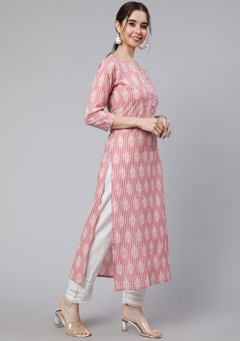 Pink Printed Cotton Kurta