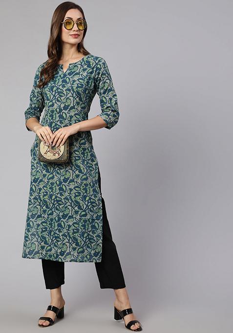 Green Printed Cotton Kurta