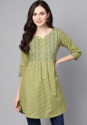 Green Printed Cotton Kurta