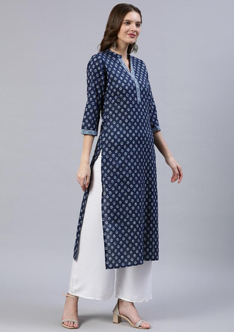 Blue Printed Cotton Kurta