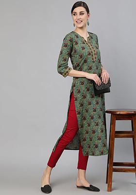 Blue Printed Pure Cotton Kurta