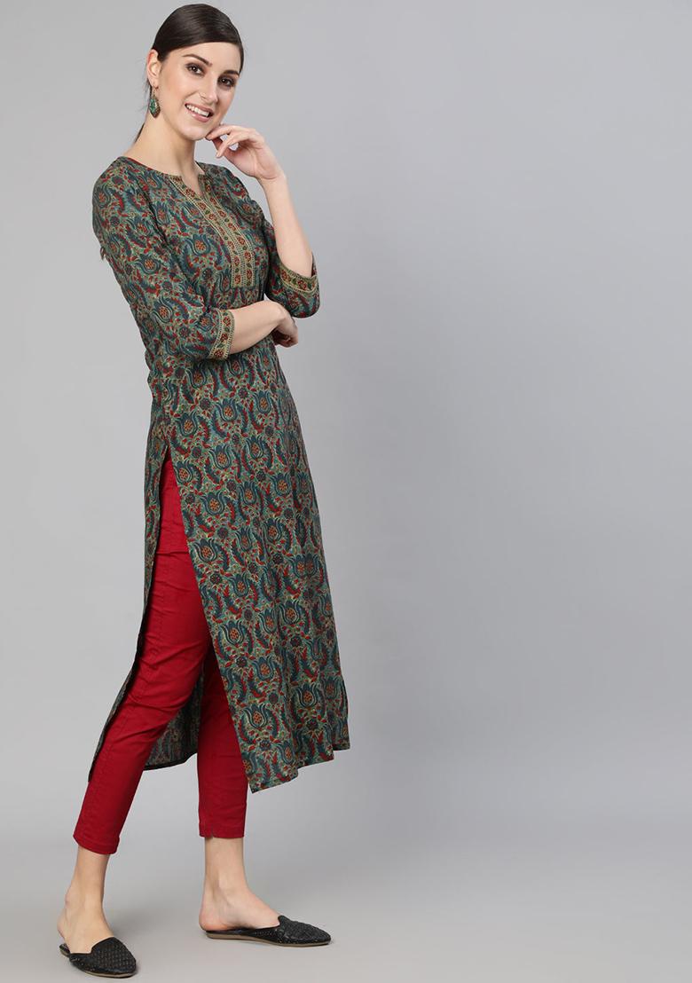 Blue Ethnic Motifs Printed Pure Cotton Kurta