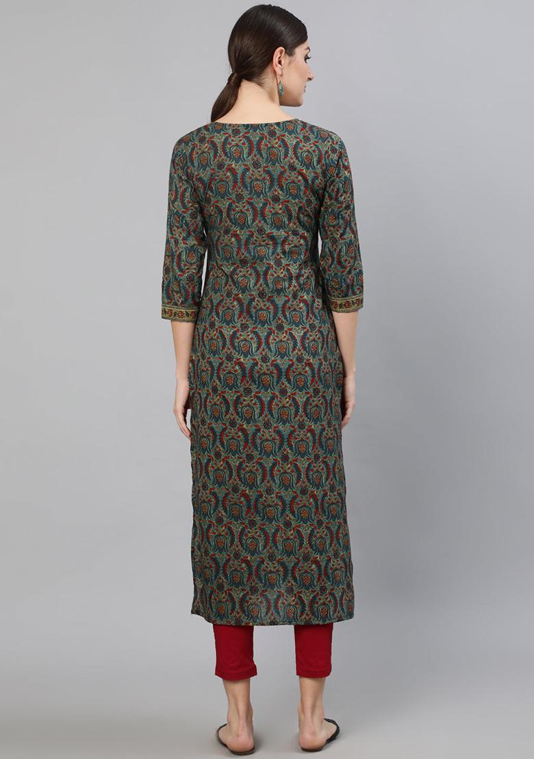 Blue Ethnic Motifs Printed Pure Cotton Kurta